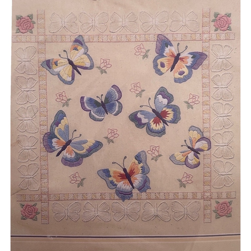 Vintage Sunset Crewel Kit Cotton 14x14 NIB Cottagecore Butterfly Passion Cottage - Picture 2 of 3
